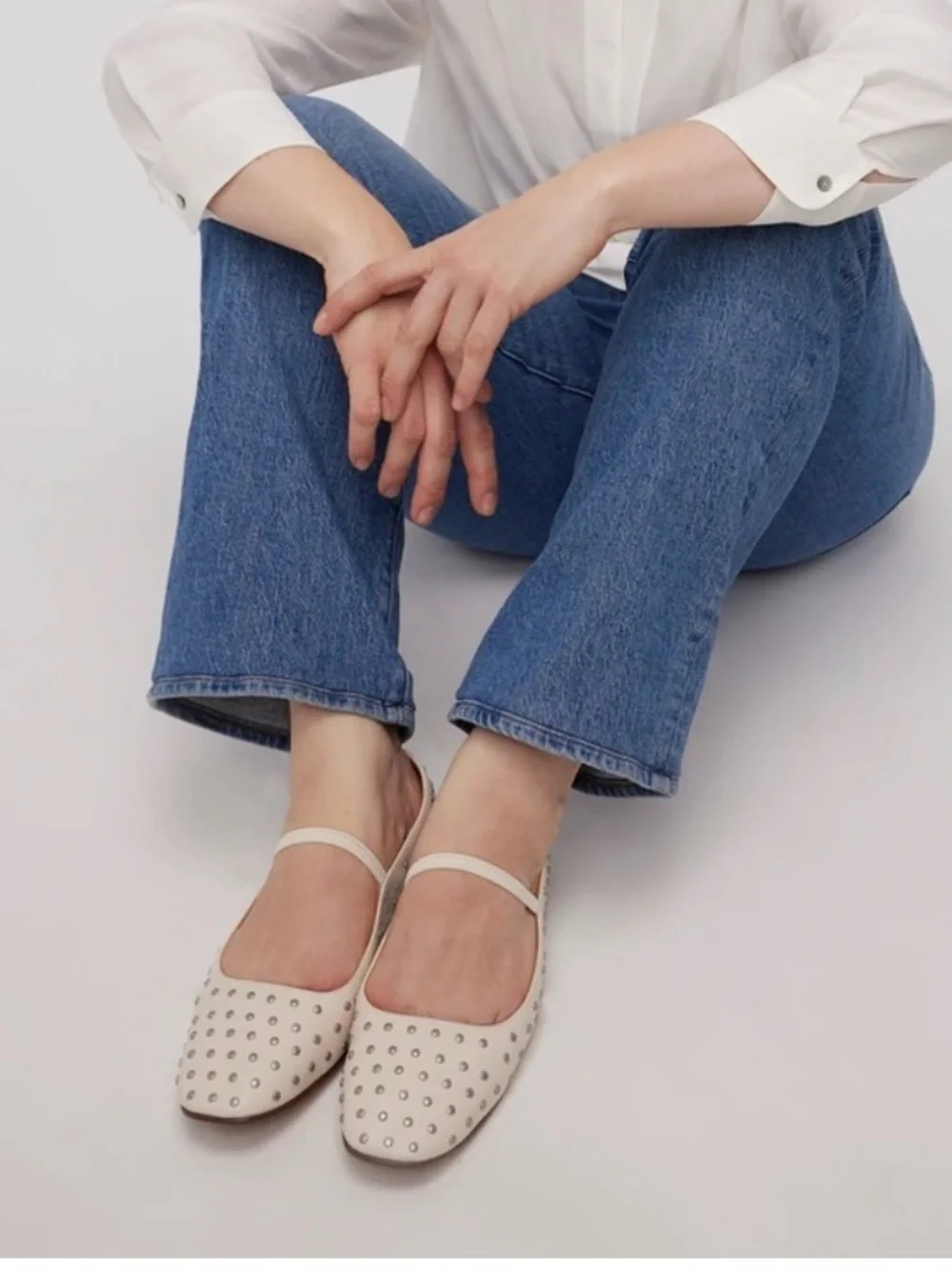 Madewell Ecru Studded Mary Jane Flats 8